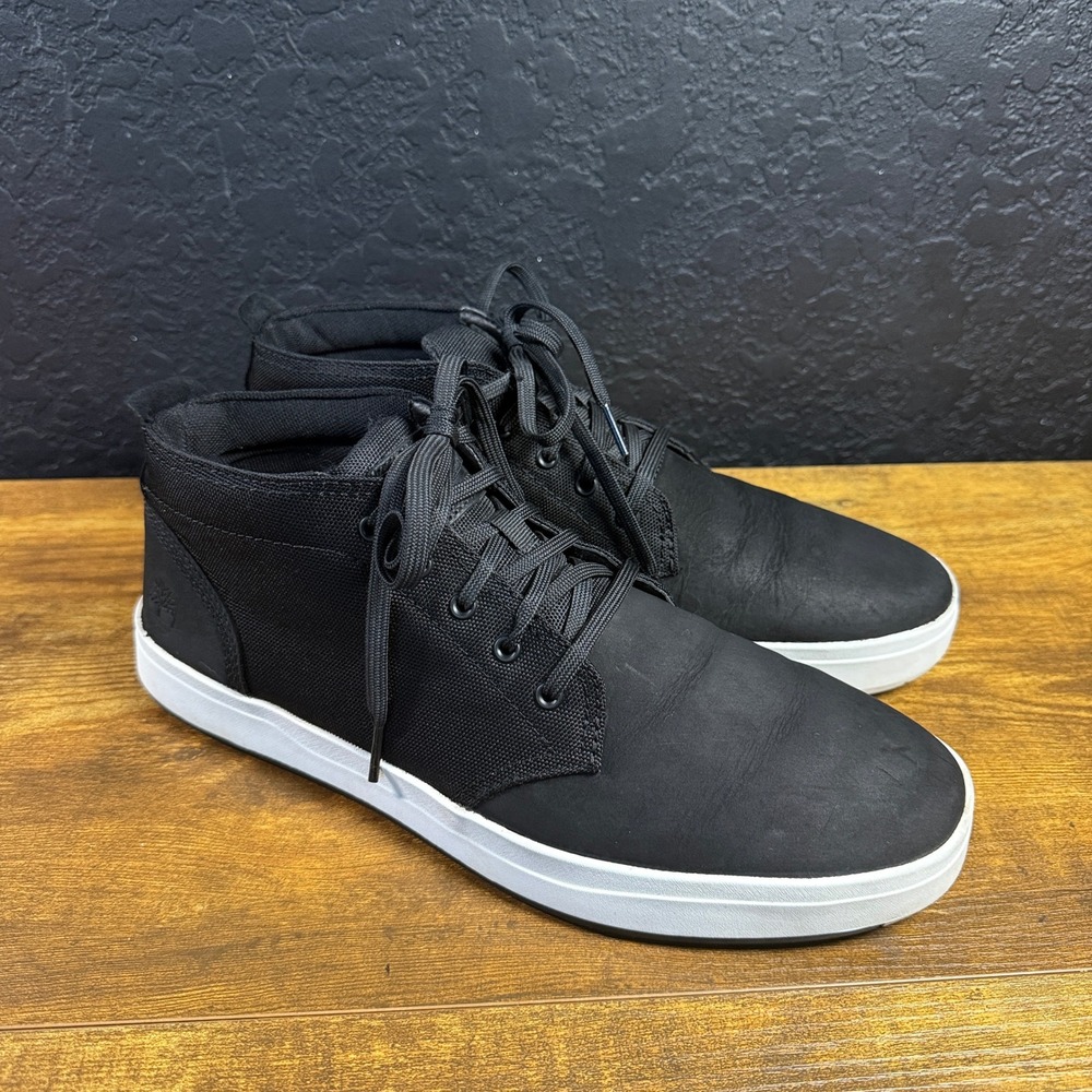 Timberland Davis Square A1O15 Black Leather Canvas Chukka Boots Mens Size 10.5